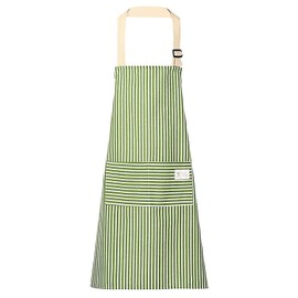 DILUSILK Stripe Bib Apron, 2 Pcs Chefs Apron, Woman Apron with Pockets, Adjustable Apron,Chefs Kitchen Aprons for Cooking, Baking, Gardening, Household Cleaning, Restaurant (Green)