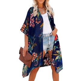 Moss Rose - Kimono de playa para mujer con estampado floral bohemio, Jardín tropical, Talla única
