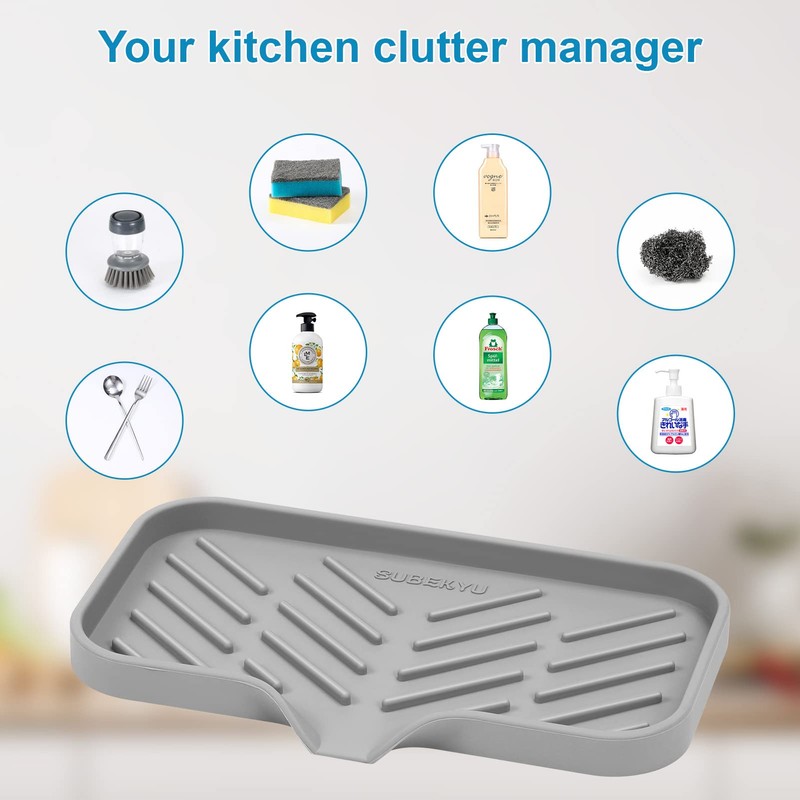 SUBEKYU Silicone Kitchen Soap Tray, Sink Tray for Kitchen Counter/Soap