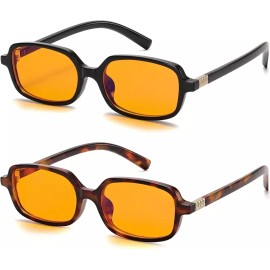 LIKSMU 여성용 LIKSMU 블루 라이트 차단 안경 남성용 트렌디 직사각형 작은 2팩 [Black Frame Amber Lens Tortoise Orange] Women's LIKSMU Blue Light Blocking Glasses Men's Trendy Rectangular Small 2-Pack [Black Frame Amber Lens Tortoise Orange]
