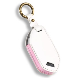 White Key Fob Cover Fit for Kia Telluride Accessories 2023 2024, 5 Buttons Leather Key Fob Shell Case for KIA Sorento EV9 2024 with Keychain, Keyless Entry Remote Smart Key Protector