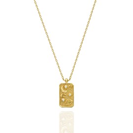 Vintage Tarot Necklace - The Moon - Gold and Diamond Pendant with Extendable Gold Chain. Minimal, Chic and Meaningful, UNISEX Lucky Necklace for a meaning gift