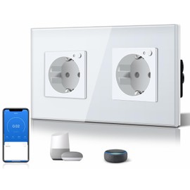 BSEED Schuko Wifi Double Socket Flush Mounted with Energy Monitoring 16A, Smart Alexa, App Control Works with Alexa/Google Home, Measures Power Consumption, Schedules, Timer, Only 2.4 GHz, White