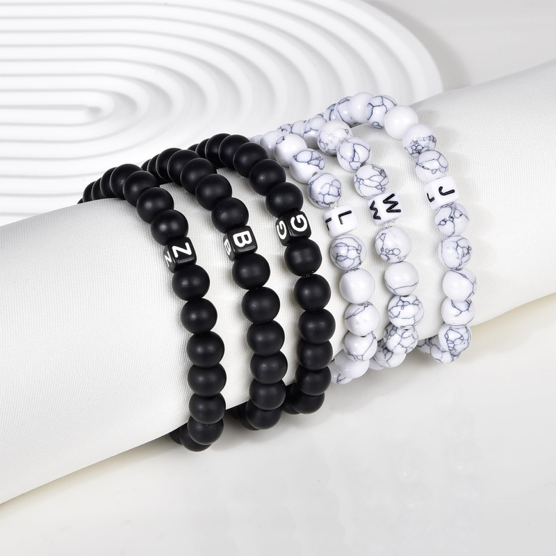 Lantine Set of 2 with Letter Bracelets 8 mm Natural