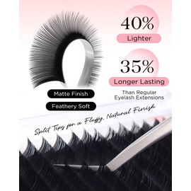 BEYELIAN Ellipse Flat Eyelash Extension, 16 Rows 0.20mm C Curl 7-15mm Mixed Length Lash Extension Matte Black Professional Eyelash Extension Supplies for Salon Use