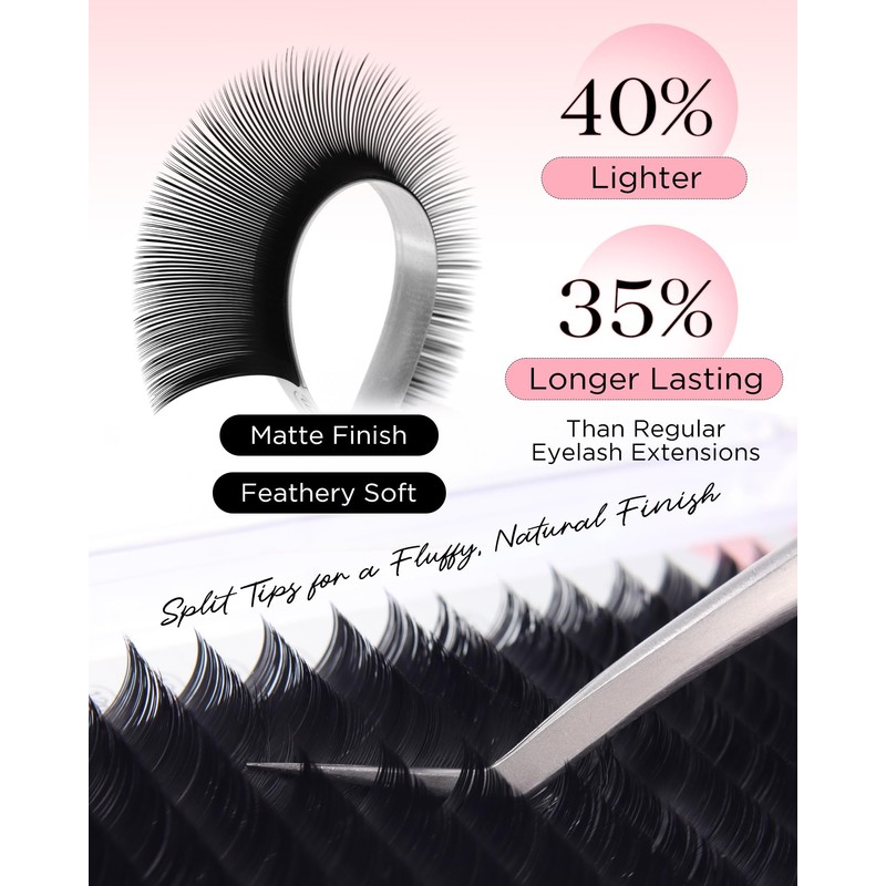 BEYELIAN Ellipse Flat Eyelash Extension, 16 Rows 0.20mm C Curl