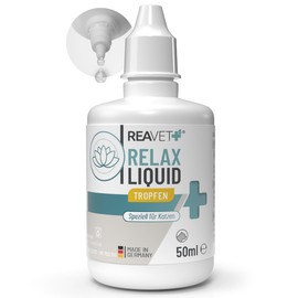 ReaVET Relax Liquid für Katzen 50ml - Beruhigungstropfen I Entspanntes & ausgeglichenes Katzenleben I Tropfen I Beruhigung, Unruhe, Stress, Nervosität, Silvester & Reisen