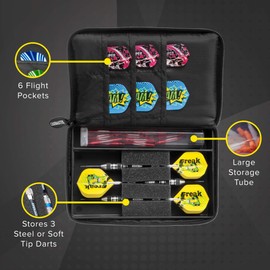 Casemaster Select Nylon Steel and Soft Tip Dart and Accessory Case, Holds 3 Darts, Foam Cushion Allows Flights to be Stored Open without being Crushed,Pink