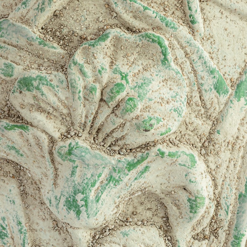 Creative Co-Op Embossed Floral Cement Planter, Distressed Green