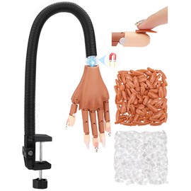 Practice Hand for Acrylic Nails, Flexible Nail Practice Hands Magnetic Fake Hands for Nails Practice, Movable Nail Mannequin Hand with 200PCS Nail Tips for Beginners,13.9 * 6.2 * 1.9