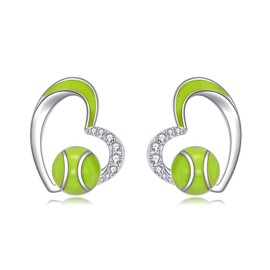 Grmdit Tennis Earrings 925 Sterling Silver Tennis Stud Earrings for Women Mom Ball Sport Jewelry Gifts for Tennis Lover Player