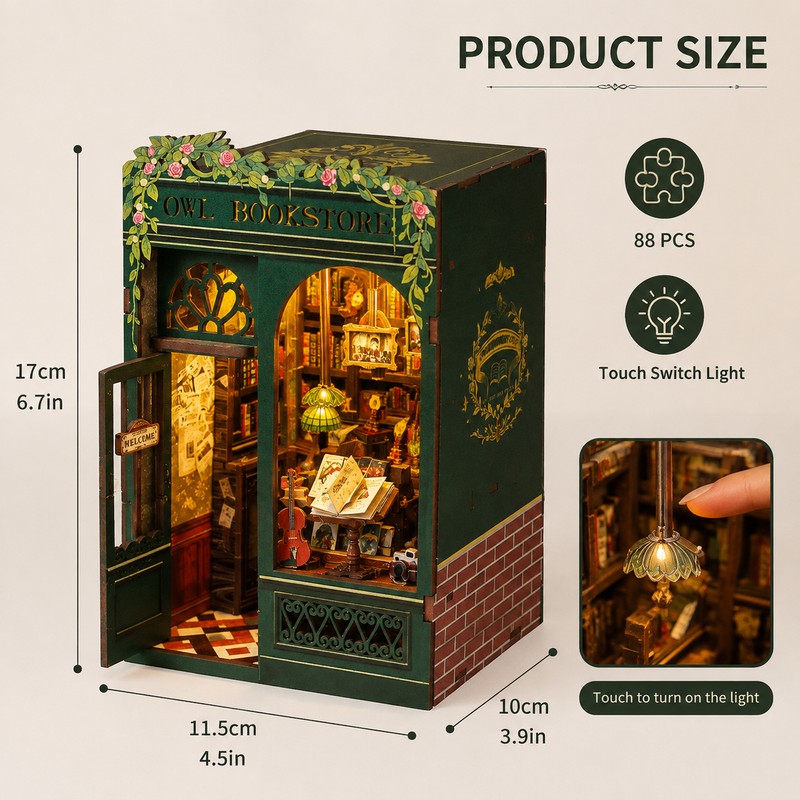 DIY Book Nook Kit for Bookshelf Decor – Light-Up Owl