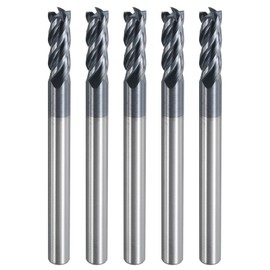 sourcing map 5pcs Carbide Square End Mills, 1/8" Dia AlTiN BN Coated 4 Flutes Milling Bit Cutter, for Hardened Steel Cast iron Alloy Metal, 1/8" Shank 3/8" Cut Length 1-1/2" Long HRC50