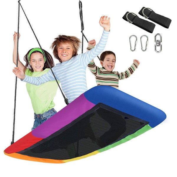 Sorbus 60" Saucer Swing for Kids - 700lbs Big Platform Swing- Tree Glider Therapy Swing for Kids- Adjustable Ropes & Durable Swing Seat- Trampoline Net Swing for Swing Set,Backyard,Indoor/Outdoor,Gift