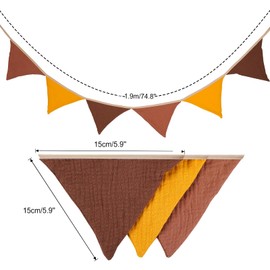 G2PLUS Nursery Fabric Bunting, Baby Bunting for Nursery, 6PCS Double Side Cloth Triangle Banner, Coffee and Yellow Cotton Bunting Banner for Nursery/Bedroom/Baby Shower Decor, 1.9m