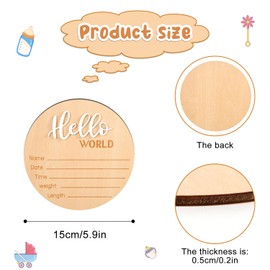 Baby Announcement Sign, 5.9 Inch Wooden Hello World Newborn Sign Birth Announcement Signs Baby Name Announcement Plaques for Photo Props Baby Shower Hospital Nursery