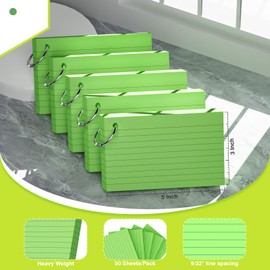 250 Count Green Index Cards with Ring 3 x 5 Inch Heavyweight Ruled Index Cards, Flash Cards for School & Office Supplies and Home Organization, Durable Study To Do List Note Cards with Ruled Lines