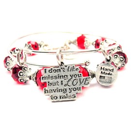 ChubbyChicoCharms I Don't Like Missing You but I Love Having You to Miss Crimson Red Crystal Bracelet with Adjustable Wire Bangle Set, 2.5"