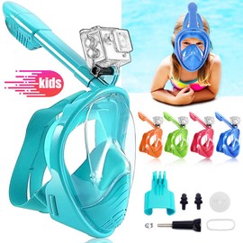NARUTOO Snorkel Mask for Kids, 180 ° Panoramic View Free Breathing Full Face Snorkeling Mask Anti-Fog and Anti-Leak Suitable for Children Aged 4-15 (Dark Blue)