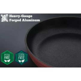 Saflon Titanium Nonstick 2-Piece Frying Pan Set PFOA Free, Dishwasher Safe (Red)