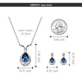 KBRPEY Jewellery Set for Women Exquisite Sapphire Blue Rhinestone Pendant Necklace Earrings Set Wedding Jewellery Set Prom Costume Jewellery Set Bridal Wedding Party, 100% alloy