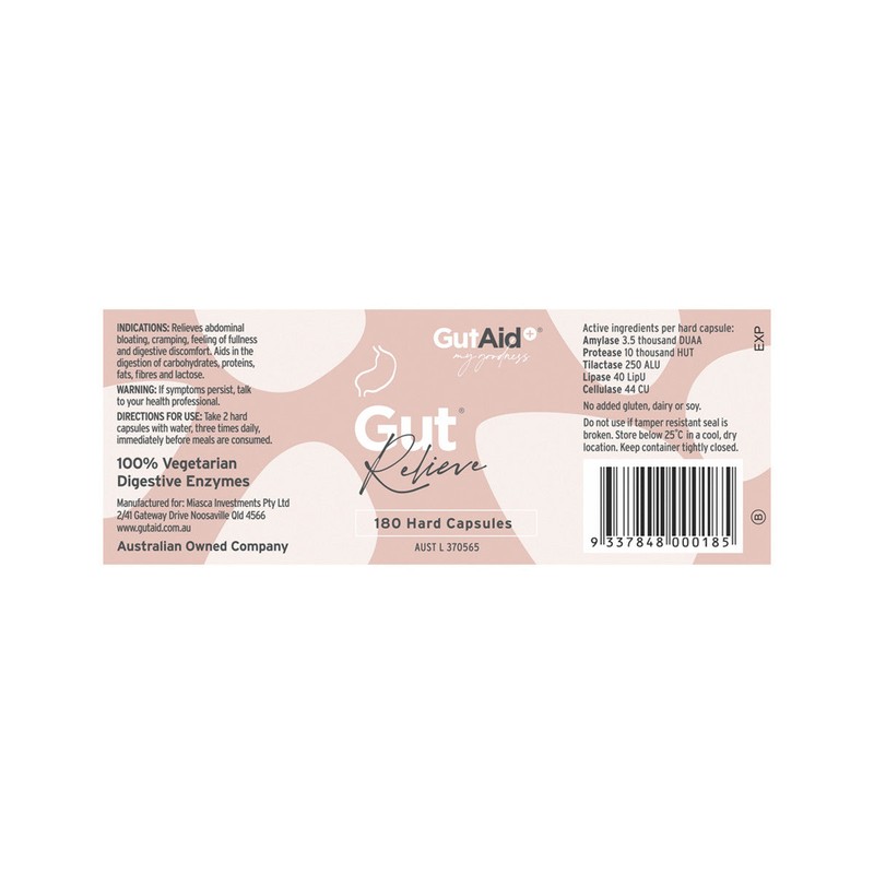 Natural Health Organics GutAid Gut Relieve 180 Capsules
