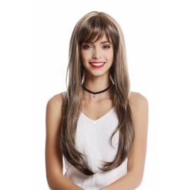 WIG ME UP - GF-W2087-8H124 Women's Wig Long Straight Fringe Highlighted Brown Blonde Highlights
