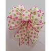 HANDMADE BOW PINK GREEN POLKA DOTS ON WHITE FOR BASKETS