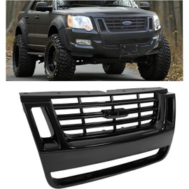 HECASA Front Grill Compatible with 2006-2010 Ford Explorer 2007-2010 Explorer Sport Trac Replacement for 8L2Z8200CA FO1200477 Bumper Radiator Grille W/Side Openings 3-Bar Style Plastic(ABS) Black