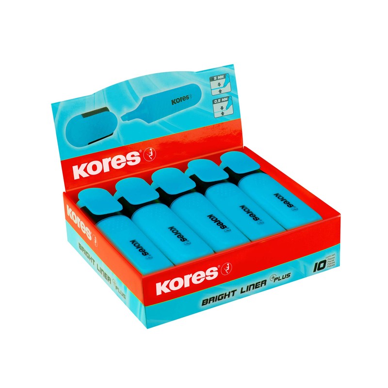Kores - Bright Liner Plus: Blue Fluorescent Highlighter Pens, Chisel
