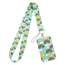 Giantree Children's Lanyard, Lanyard with Clip Closure for ID Card Holder, Bohemian Rainbow Lanyard with ID Holder, Neck Strap with ID Sleeves (Blue)
