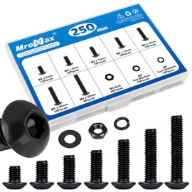 250 Pieces M5 Screws Nuts Washers Set Black, M5 x /8/10/12/16/20/25mm Button Head Socket Cap Screws Nuts Washers Assortment Kit, 10.9 Grade Alloy Steel, Fully Threaded