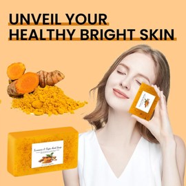 XUANOCHENG Turmeric Kojic Acid Soap Bar, Turmeric & Lemon Oil Kojic Acid Soap, Glowing, Radiant Skin, All Natural Gentle Cleanser for All Skin Types, for Face & Body, Handmad 1