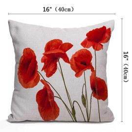 Throw Pillow Cover 16x16 Inch, Poppy Flowers White Poppy Red Beautiful White Beauty Bloom Blossom Double Sided Cotton Linen Square Throw Pillow Case Decorative Cushion Cover Pillowcase for Sofa