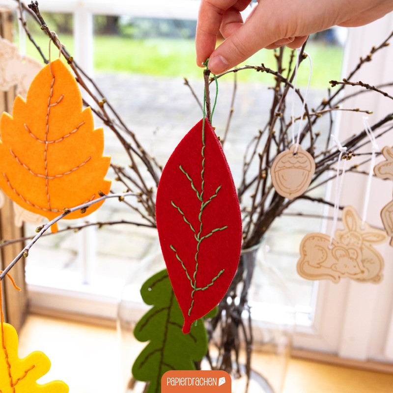 Papierdrachen Felt Leaves Craft Set for Threading - Autumn Decoration