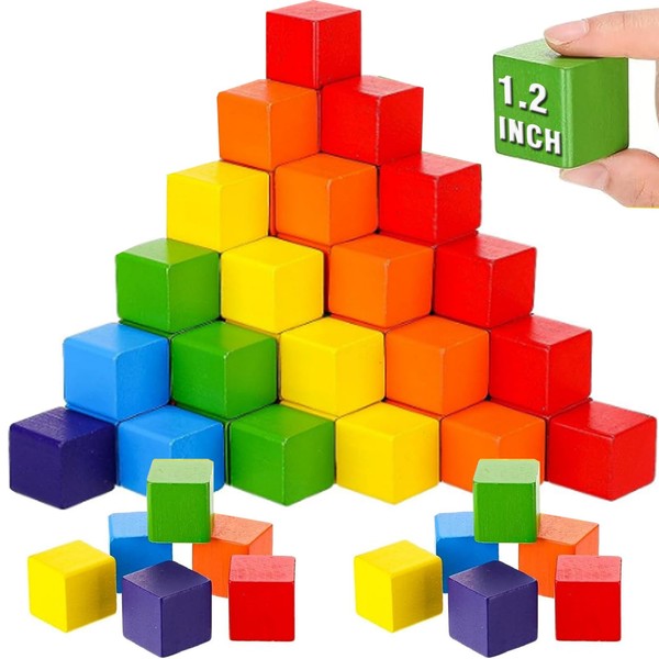 Libima 100 Pcs 1.2 Inch Wooden Building Blocks Stacking Game,