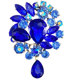 Axmerdal Wedding Bridal Big Crystal Rhinestone Bouquet Brooch Pin for Women (Blue Tear Drop)