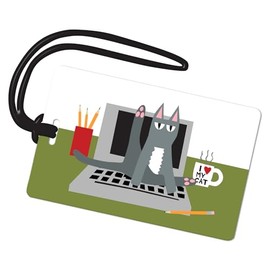 R. Nichols Cat on Keyboard Luggage Tag - Sturdy Waterproof Plastic Travel Labels for Baggage, Suitcases, Backpacks, and Diaper Bags, 2.5 Inch x 4 Inch Tag with Black Loop Attachments