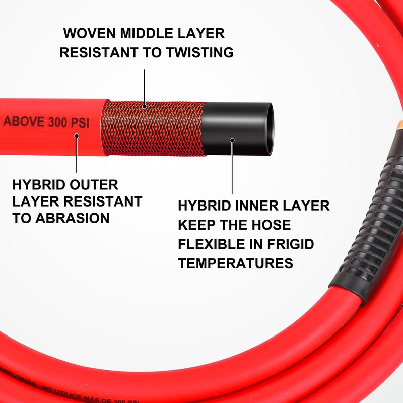 WYNNsky 1/2'' Air Hose 50FT with 1/2’’ NPT Threads, Hybrid