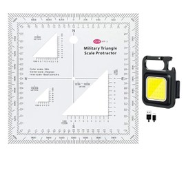Land Navigation Topographical Map Scale & Small Flashlight 800 Lumens Bright, Led Mini Keychain Light USB Rechargeable & 1.2mm Transparent Plastic Military UTM/MGRS Coordinate Scale Map Reading