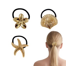 KGCGJVB 3PCS Gold Hair Ties Fancy Metal Ponytail Holders Trendy Accesorios para el Cabello de Mujer Decorative Hair Tie Bands for Women Elegant Pony Tail Cuffs and Fashion Holders