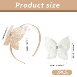 Pearl Bows, White Hair Bows for Girls, 1 Pcs White Pearl Bow Hair Clip and Hair Headband for Women, Accessories Suitable for Most Hairstyles and Show Your Unique Temperament and Charm