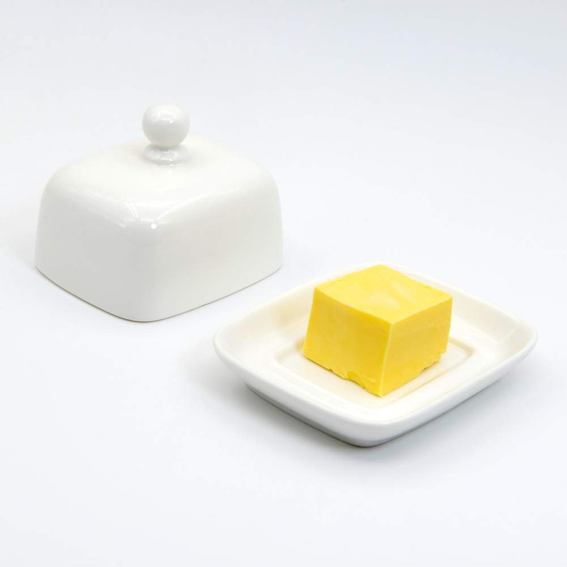NAGU Small Rectangle Butter Dish with Lid, White Procelain Domed