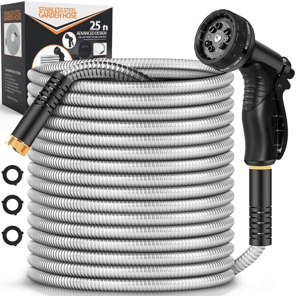 Garden Hose Metal 25FT, Stainless Steel Heavy Duty Water Hose
