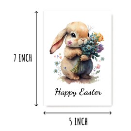 APVGifts Bunny Easter Card - Happy Easter Card - Cute Bunny Card - Rabbit With Flower Card - Spring Floral Card - Greeting Card - Card For Friend