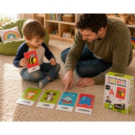 HEADU - Maxi Flashcards Montessori Alfabeto Suoni e Lettere - Leggi, ascolta e pronuncia |Gioco Educativo Per Bambini 2-5 Anni, Metodo Montessori, Idea Regalo Natale Pasqua Compleanno, Made In Italy