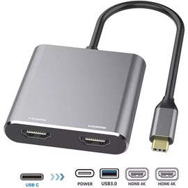 GODT GAME 4K USB C to Dual HDMI Adapter Hub 60Hz, 4in1 - includes USB 3.0 and PD Input Charger Port, compatible with Thunderbolt 3, Mac, Windows, Multi-Screen Display Splitter for Type C