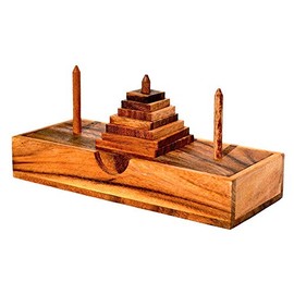 Pagoda 7 Square Medium, Puzzle Wood Concentration Game with 7 Square Discs Made of Wood, Set the Tower but Use Only 1 Disc, Tower of Hanoi Wooden Puzzle, Puzzle Game, IQ Puzzle