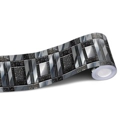 IVN Wallpaper Border Peel and Stick Wall Black and Silver Mosaic Decorative Wall Trim Self Adhesive Border for Walls Mirror Frame Accent Strip for Bedroom Kitchen LivingRoom 4x196 Inch