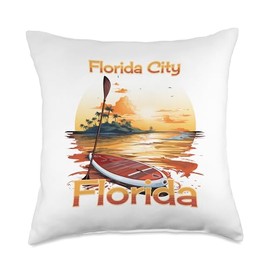 Florida City Florida Outdoor Water Sports City Florida SUP Stand Up Paddle Board Throw Pillow, 18x18, Multicolor